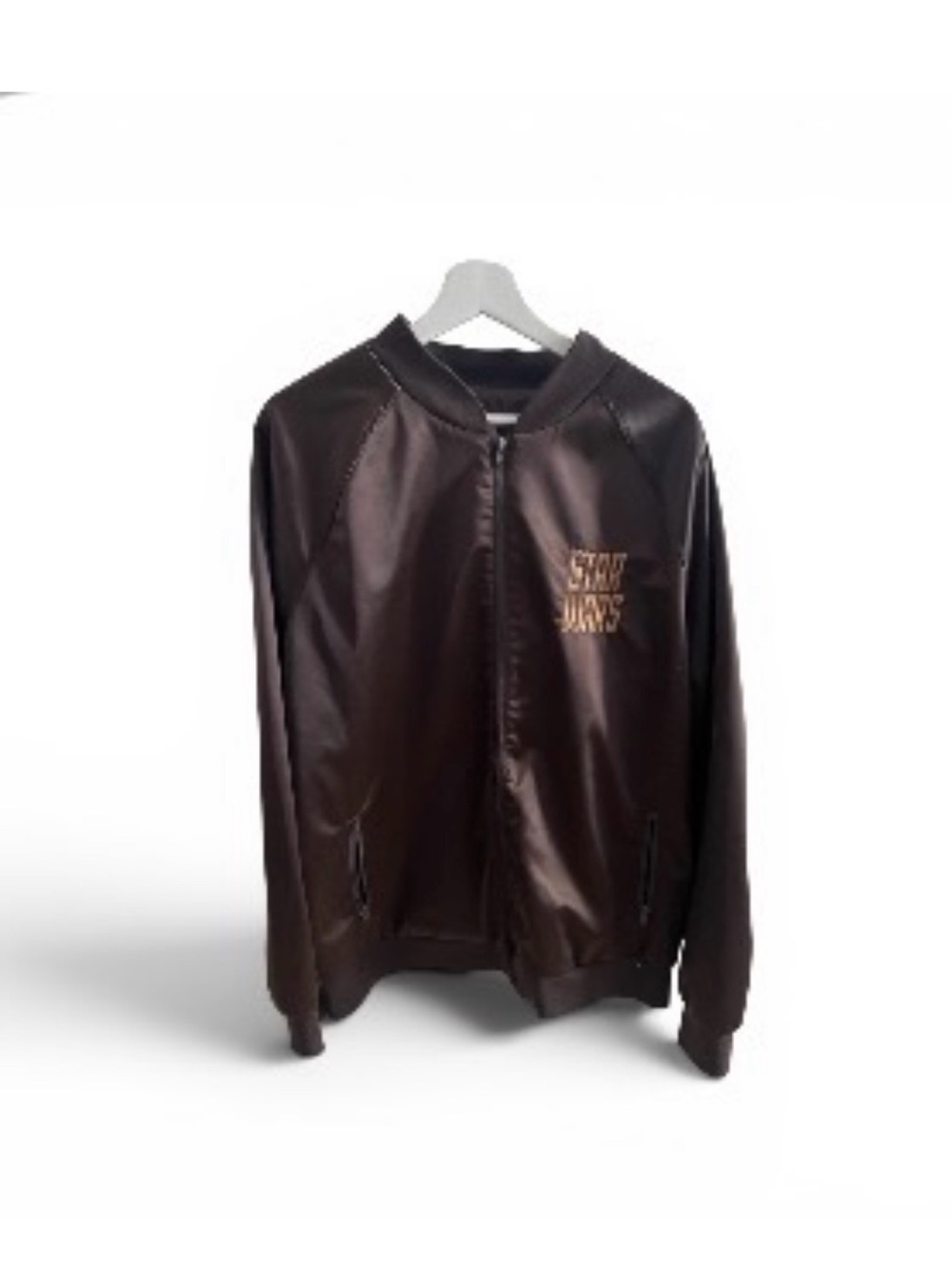 Star Wars Dark Brown Satin Bomber Jacket with Gold Embroidered Logo